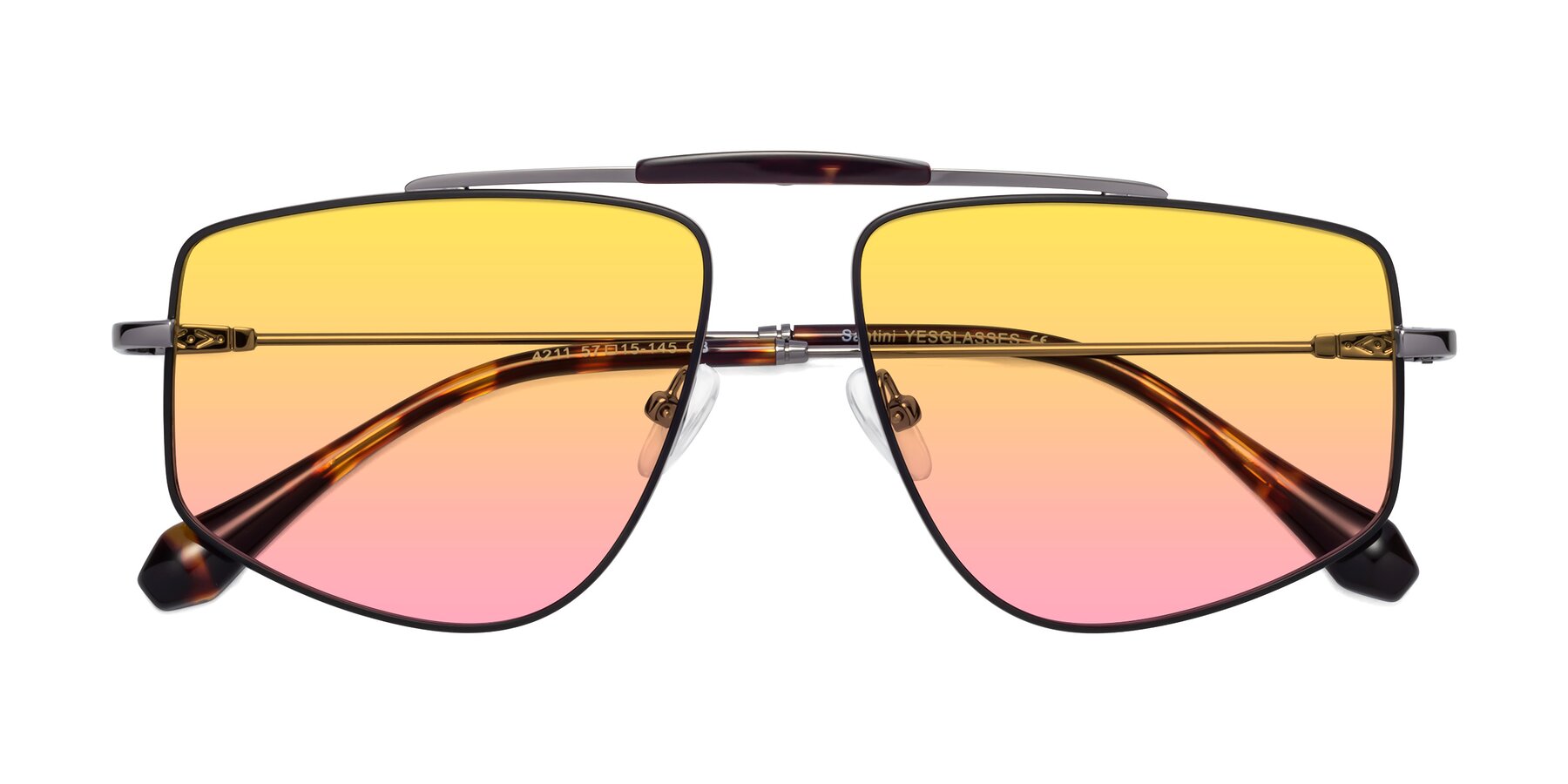 Folded Front of Santini in Black-Gunmetal with Yellow / Pink Gradient Lenses