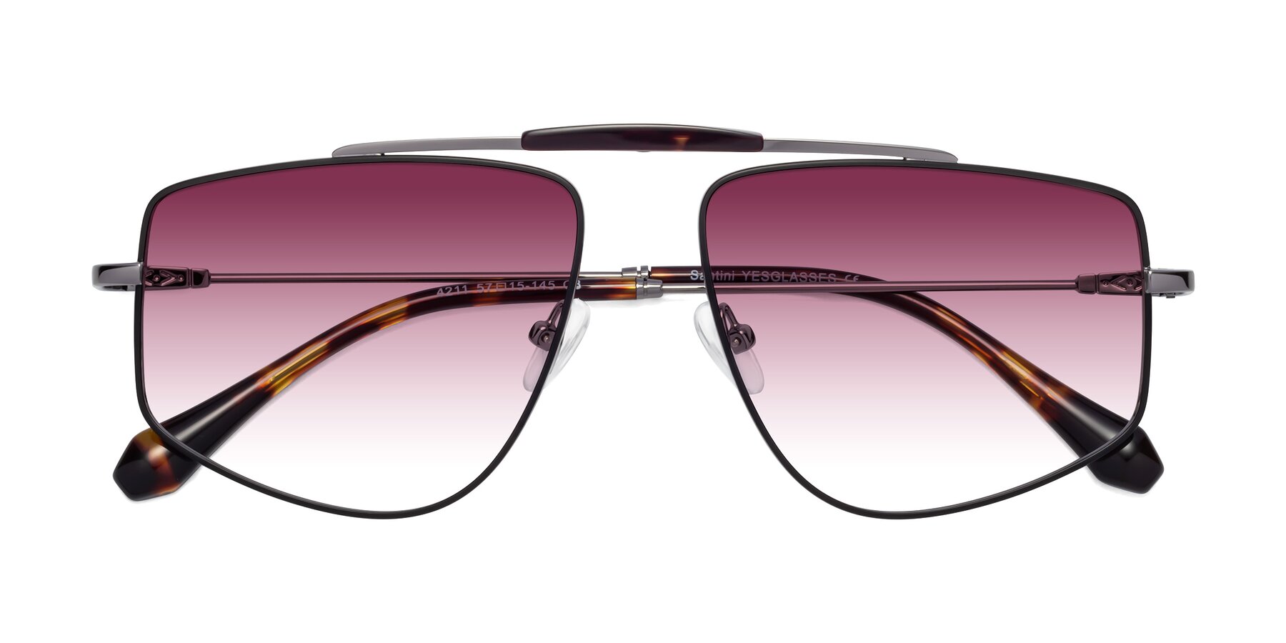 Folded Front of Santini in Black-Gunmetal with Wine Gradient Lenses