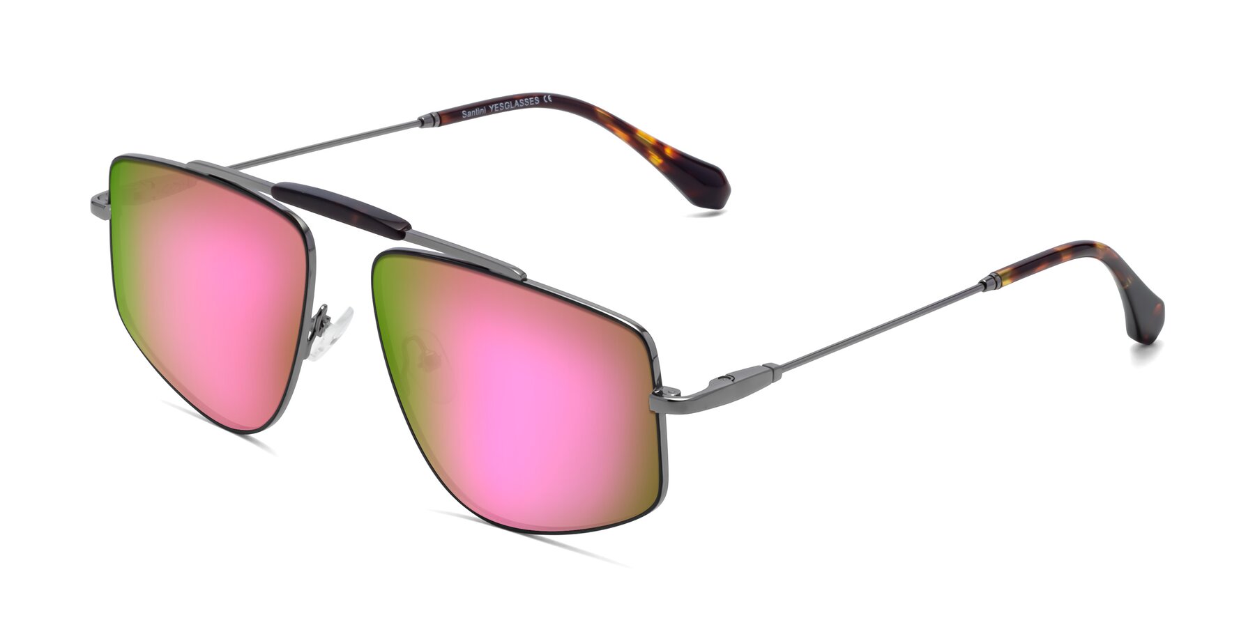 Angle of Santini in Black-Gunmetal with Pink Mirrored Lenses