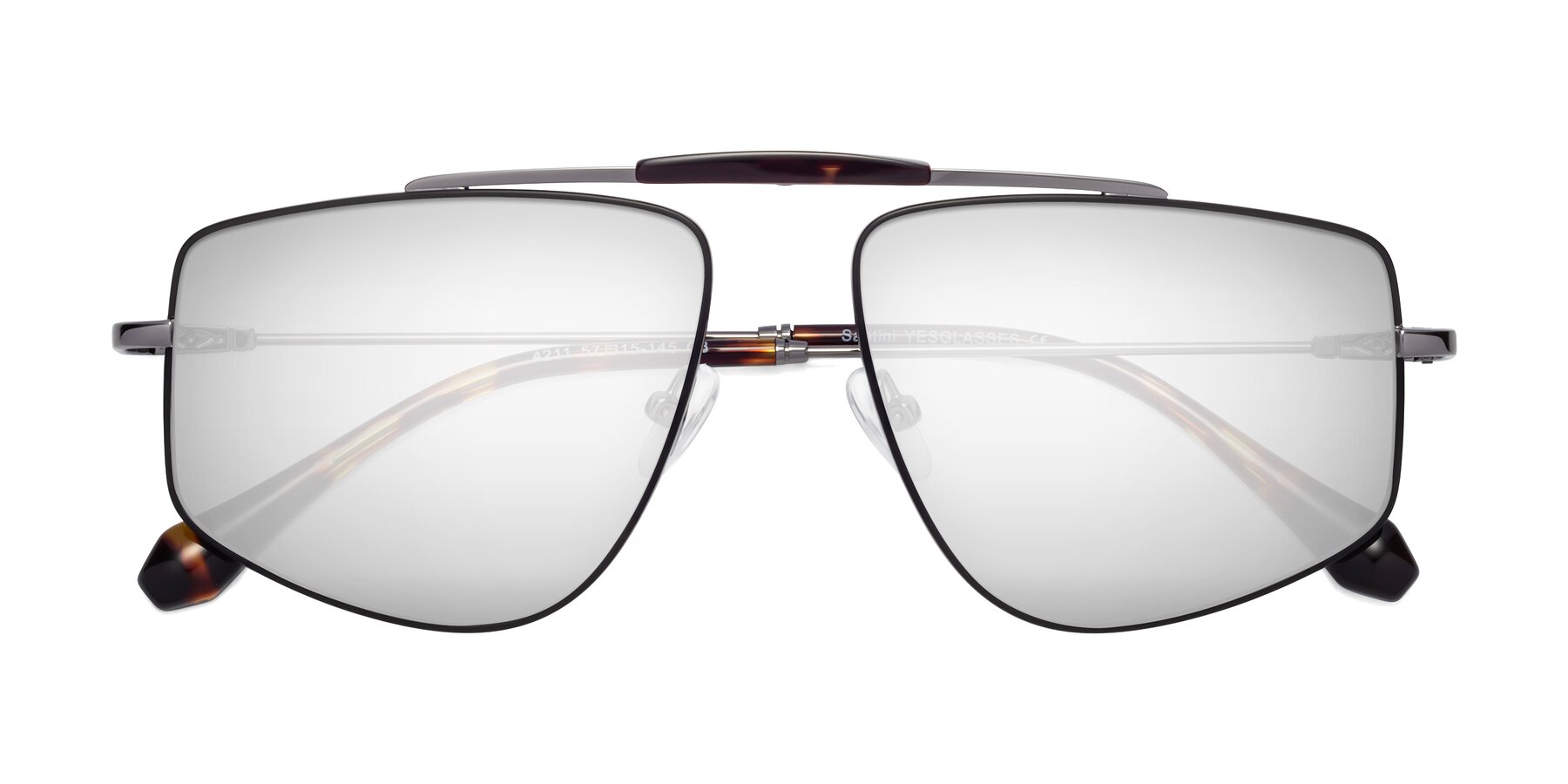 Folded Front of Santini in Black-Gunmetal with Silver Mirrored Lenses