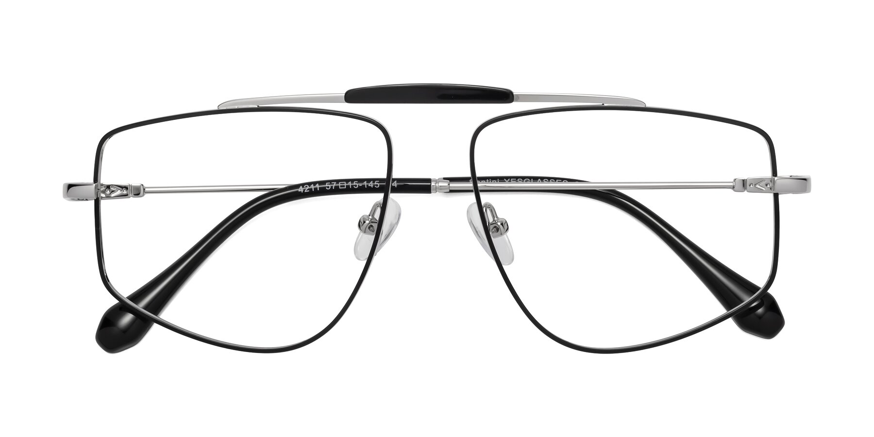 Folded Front of Santini in Black-Silver with Clear Blue Light Blocking Lenses