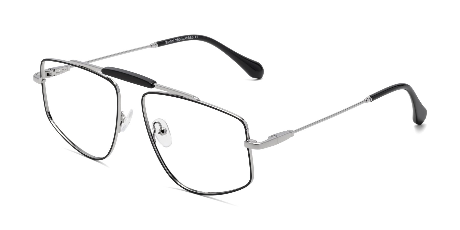 Angle of Santini in Black-Silver with Clear Reading Eyeglass Lenses