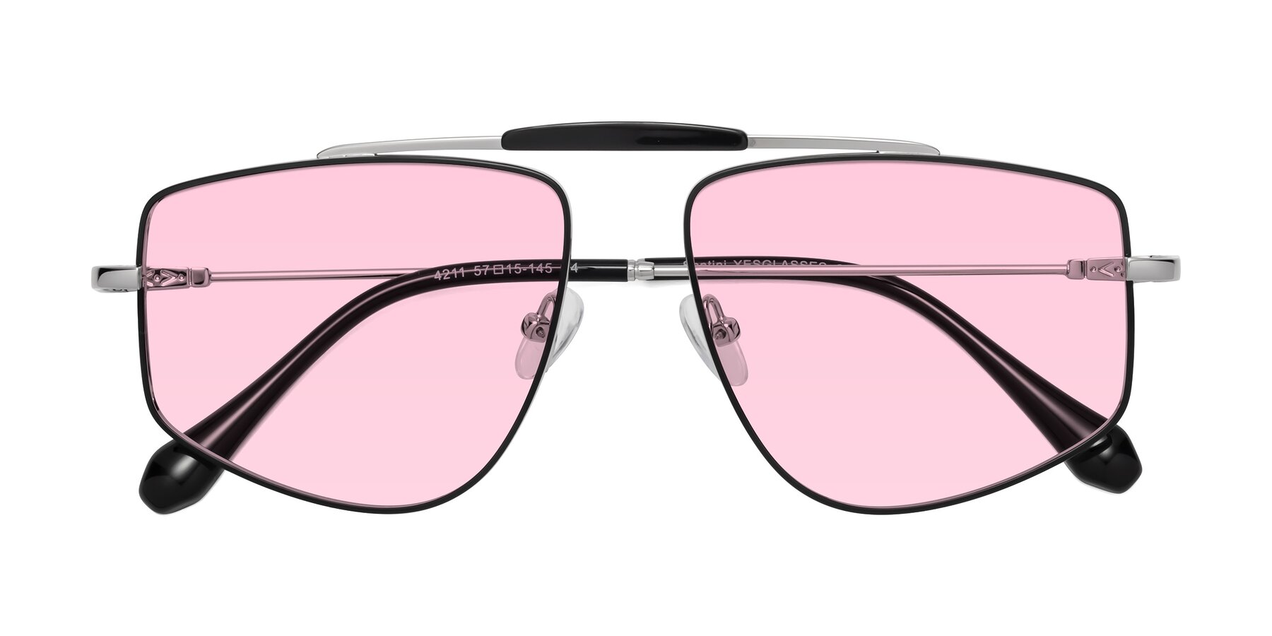 Folded Front of Santini in Black-Silver with Light Pink Tinted Lenses