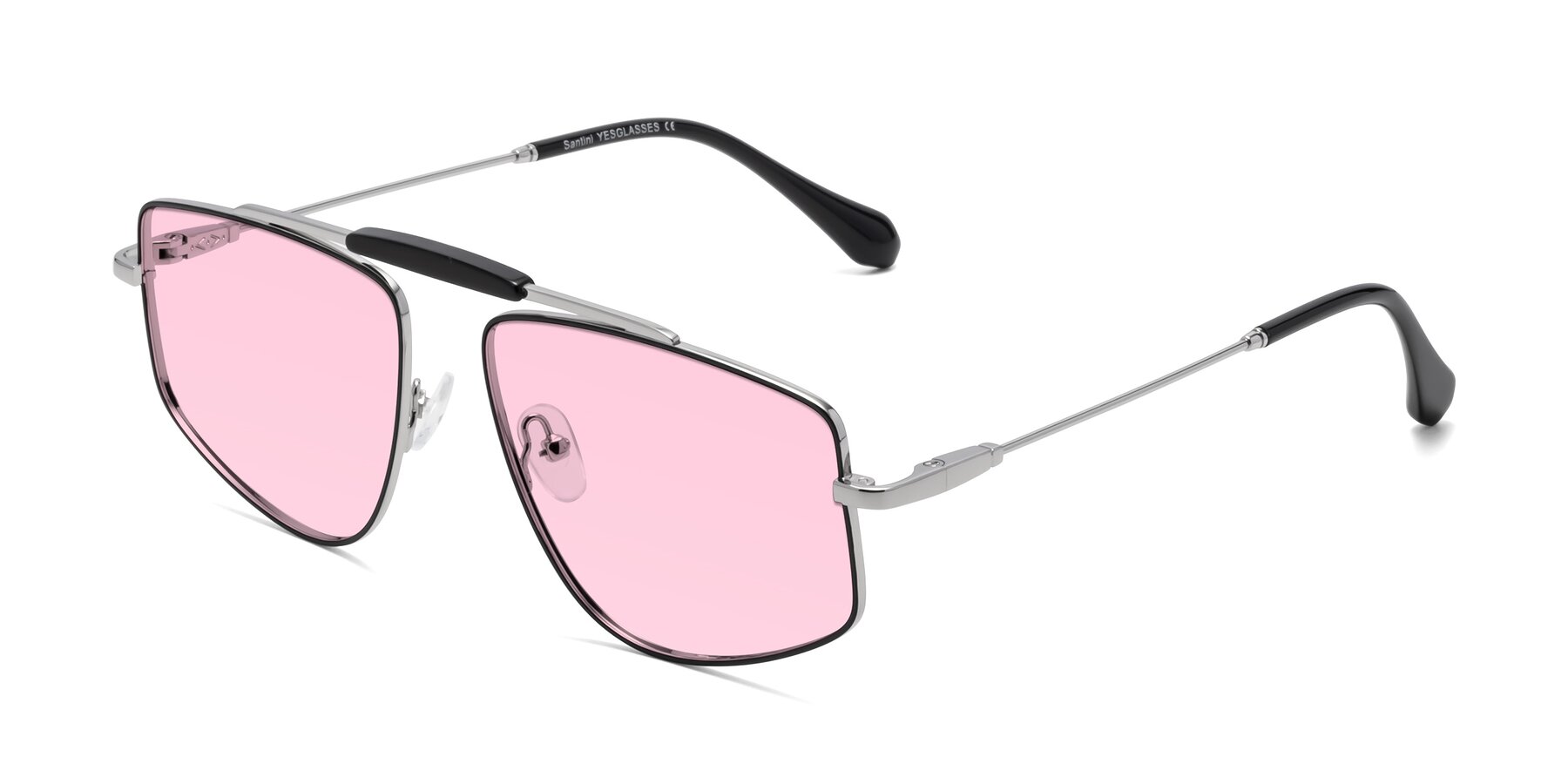 Angle of Santini in Black-Silver with Light Pink Tinted Lenses