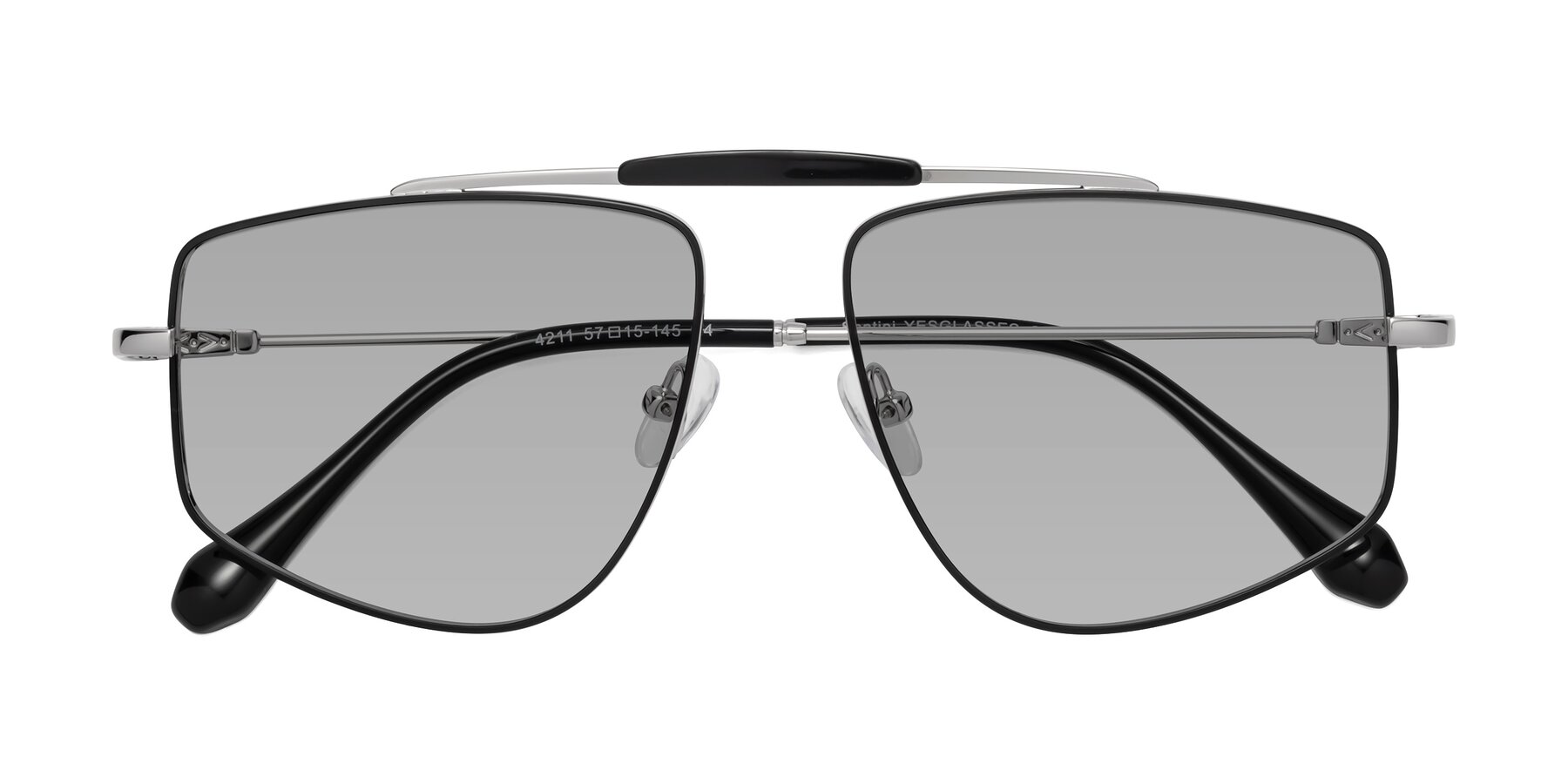 Folded Front of Santini in Black-Silver with Light Gray Tinted Lenses