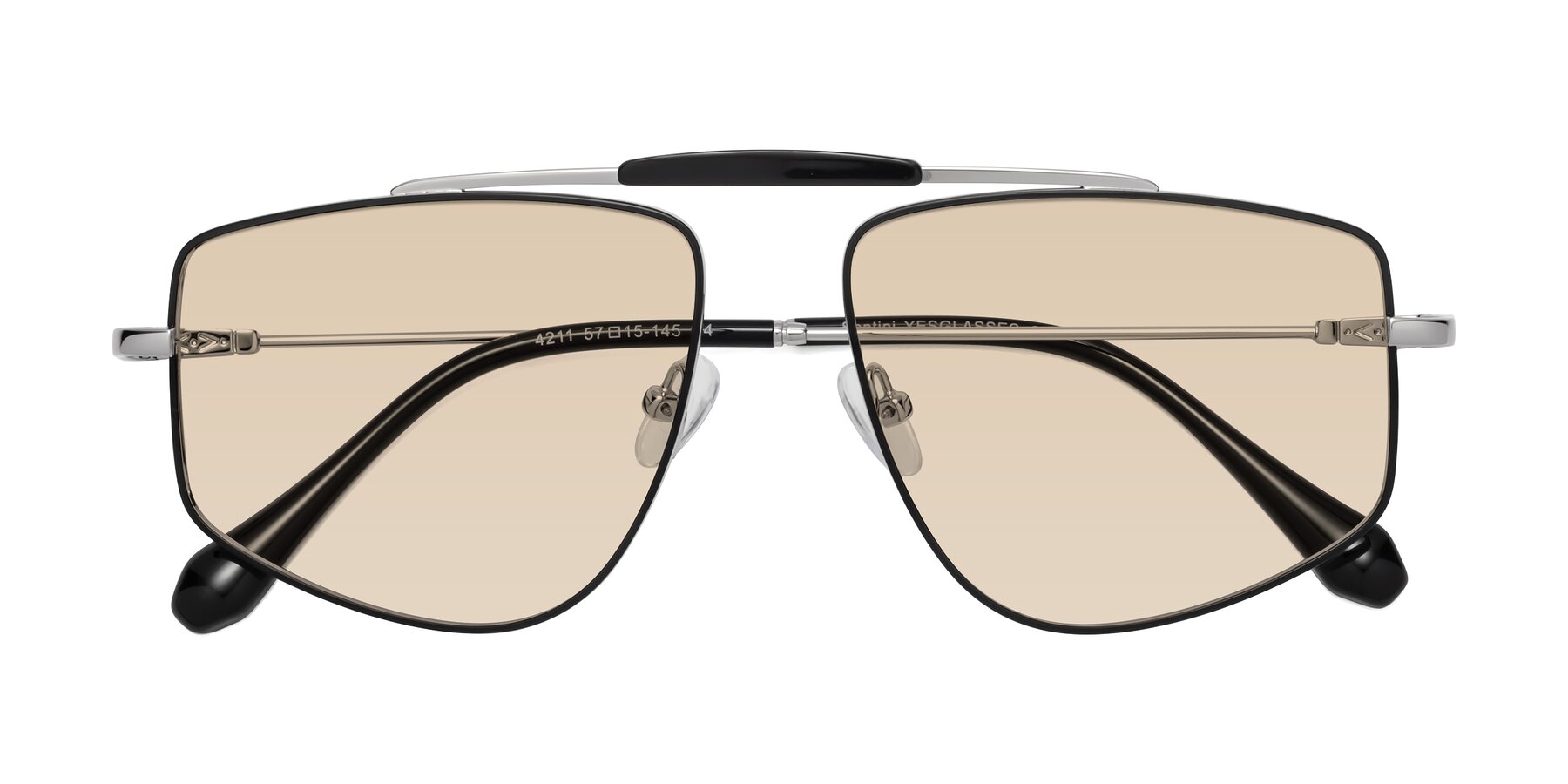 Folded Front of Santini in Black-Silver with Light Brown Tinted Lenses