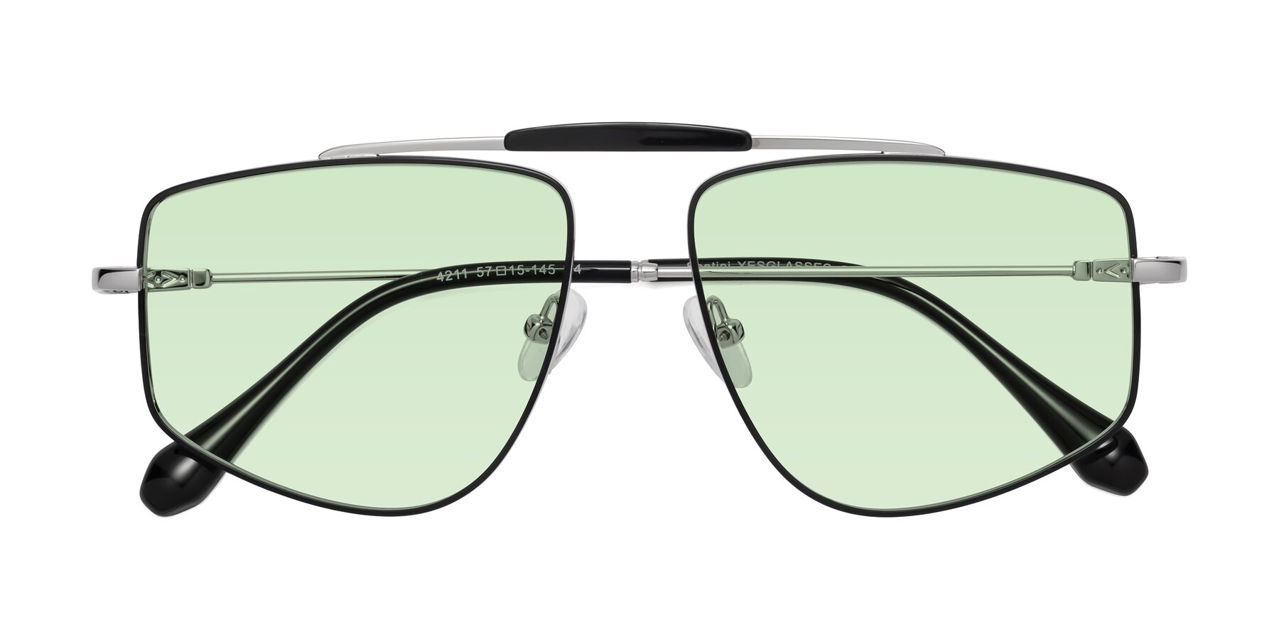 Folded Front of Santini in Black-Silver with Light Green Tinted Lenses
