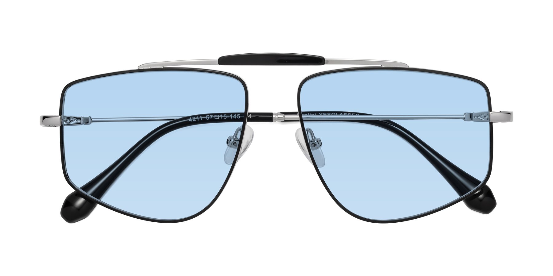 Folded Front of Santini in Black-Silver with Light Blue Tinted Lenses