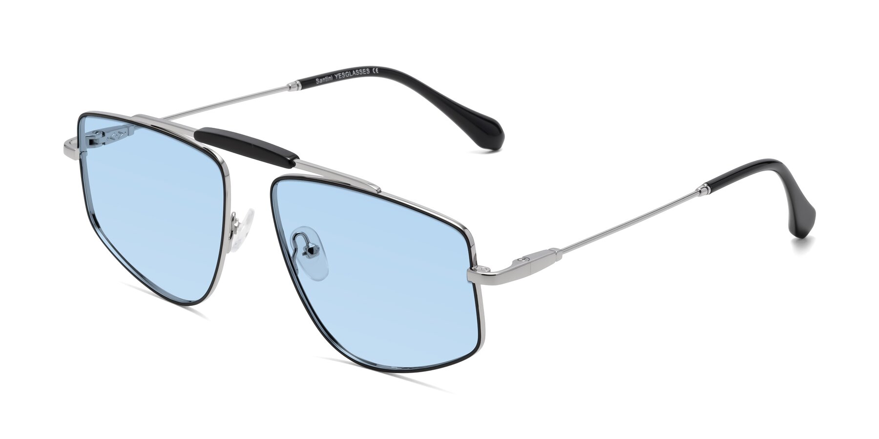 Angle of Santini in Black-Silver with Light Blue Tinted Lenses