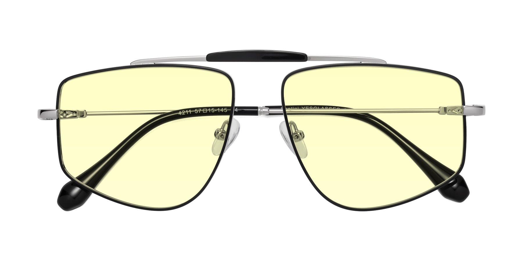 Folded Front of Santini in Black-Silver with Light Yellow Tinted Lenses