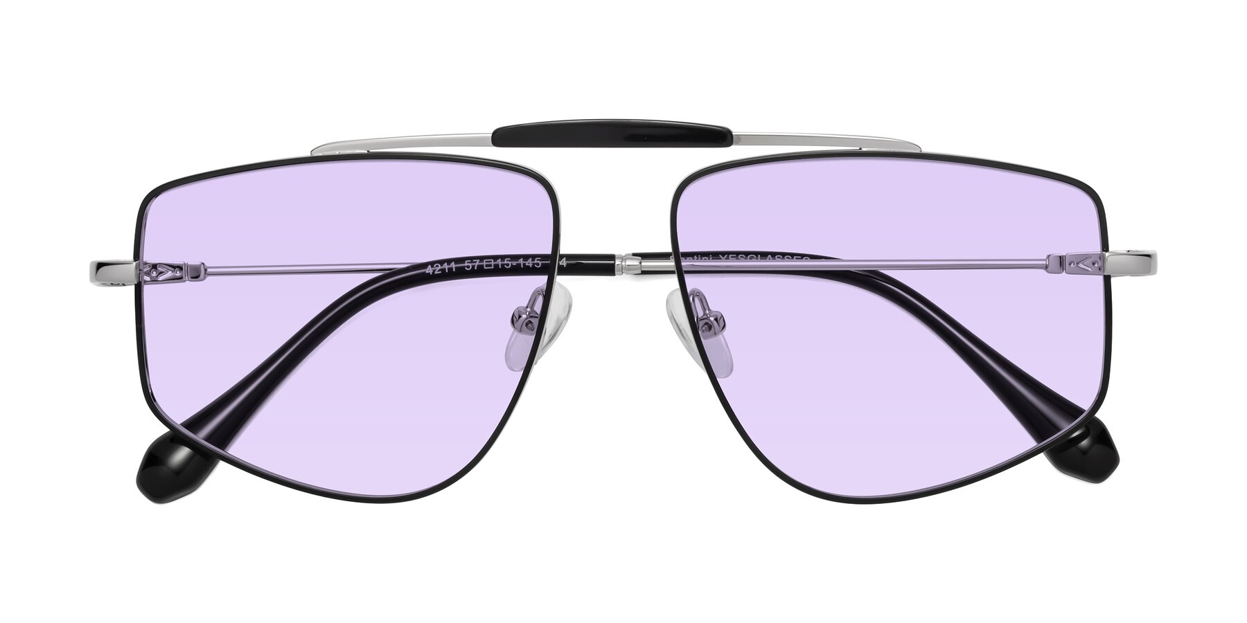 Folded Front of Santini in Black-Silver with Light Purple Tinted Lenses