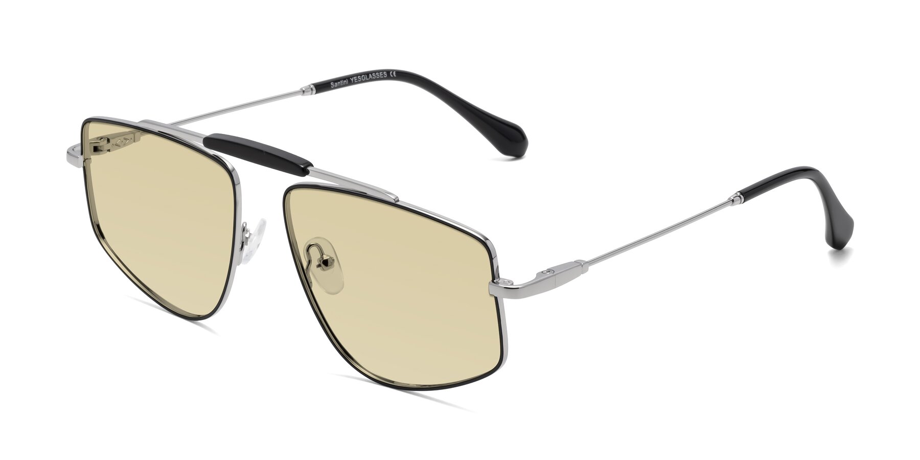 Angle of Santini in Black-Silver with Light Champagne Tinted Lenses