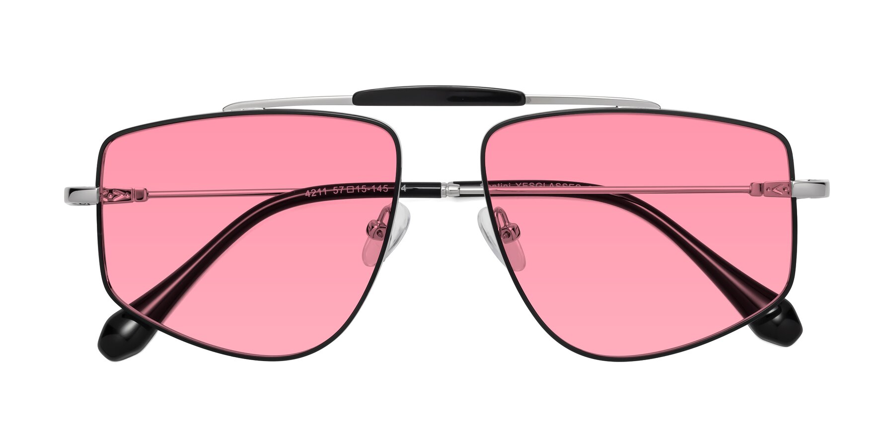 Folded Front of Santini in Black-Silver with Pink Tinted Lenses