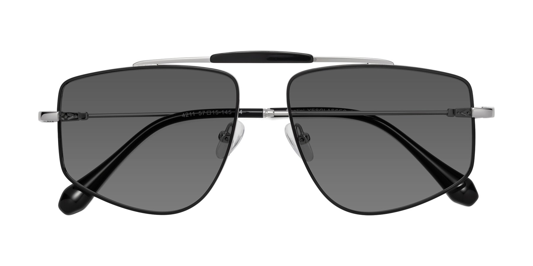 Folded Front of Santini in Black-Silver with Medium Gray Tinted Lenses
