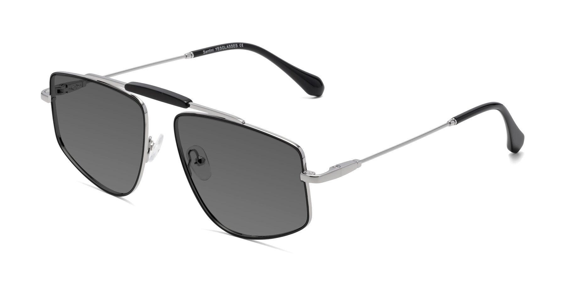 Angle of Santini in Black-Silver with Medium Gray Tinted Lenses