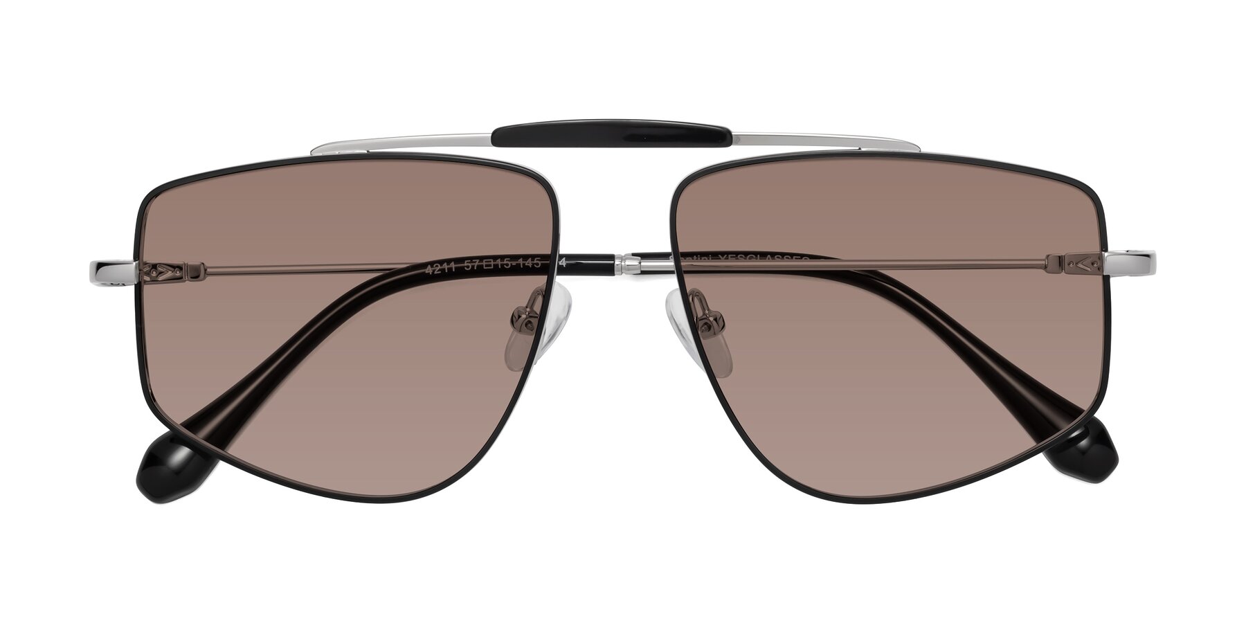 Folded Front of Santini in Black-Silver with Medium Brown Tinted Lenses