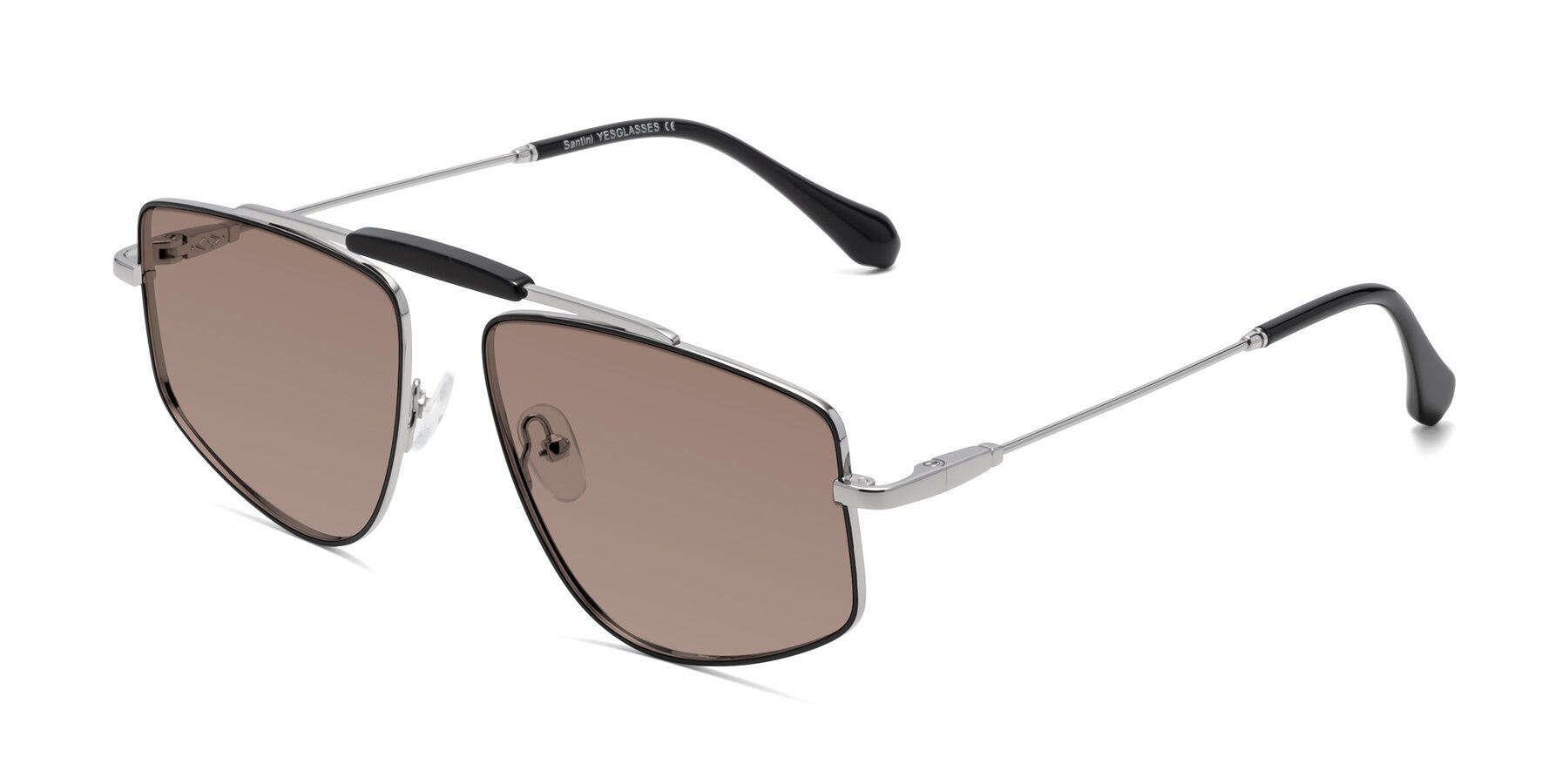 Angle of Santini in Black-Silver with Medium Brown Tinted Lenses