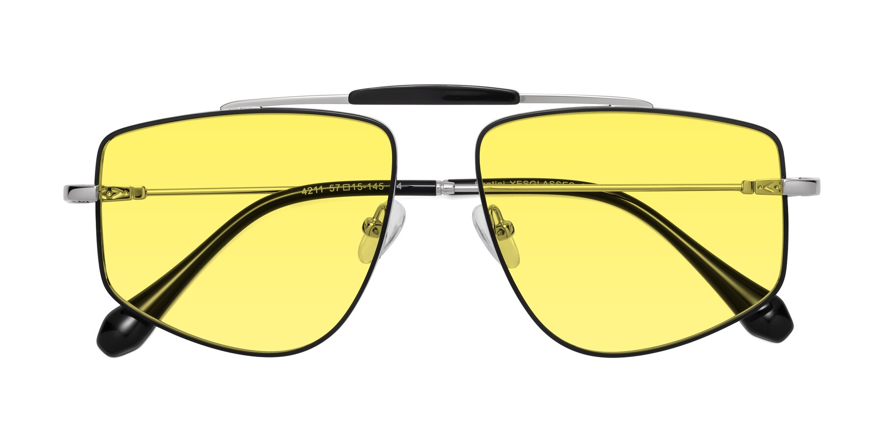 Folded Front of Santini in Black-Silver with Medium Yellow Tinted Lenses