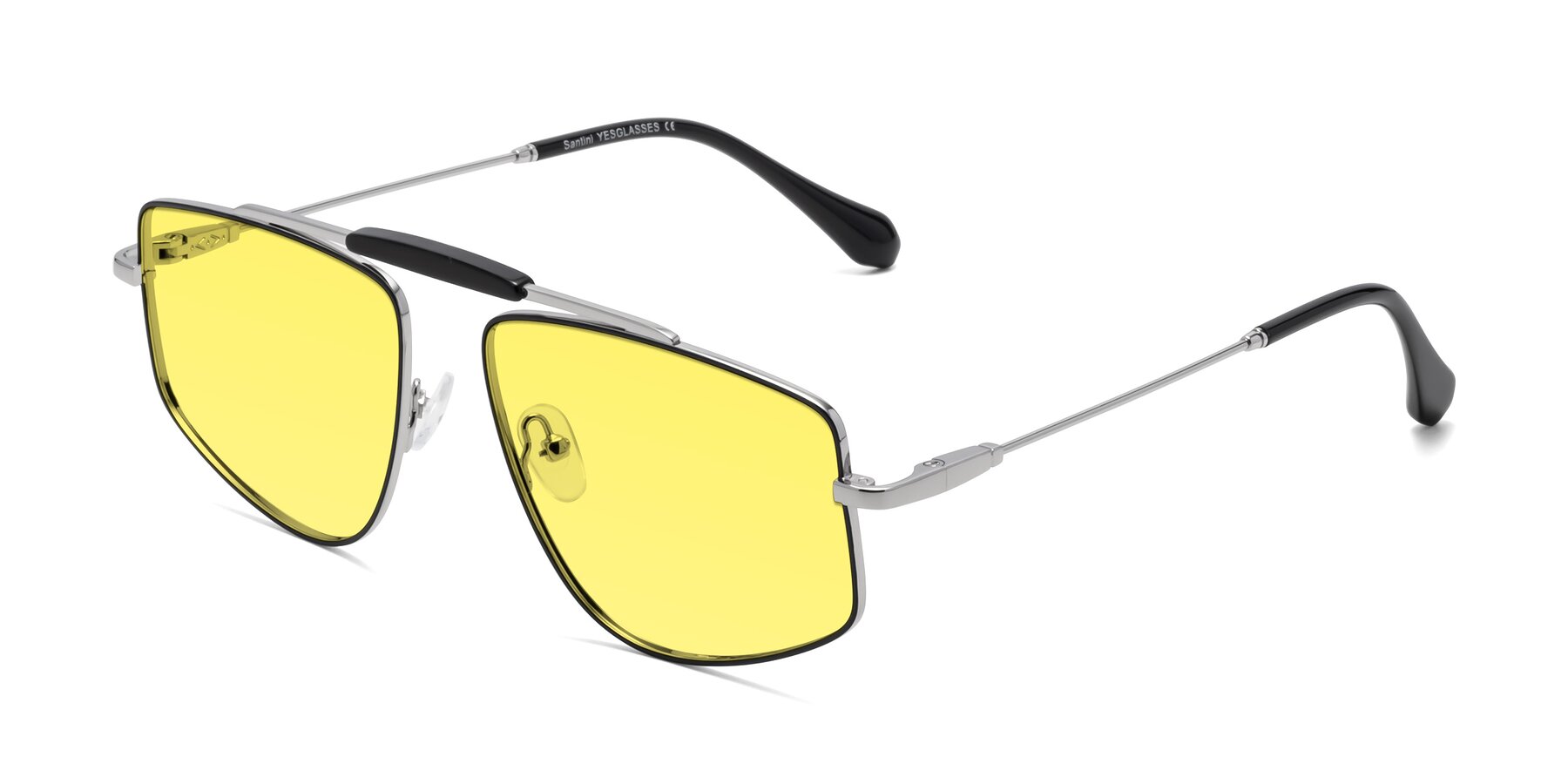 Angle of Santini in Black-Silver with Medium Yellow Tinted Lenses