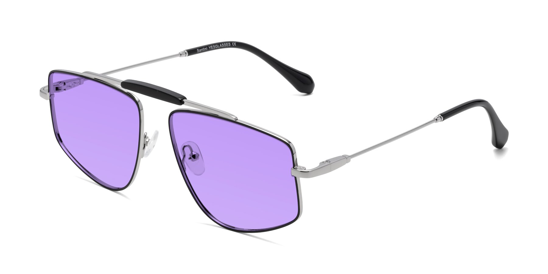 Angle of Santini in Black-Silver with Medium Purple Tinted Lenses