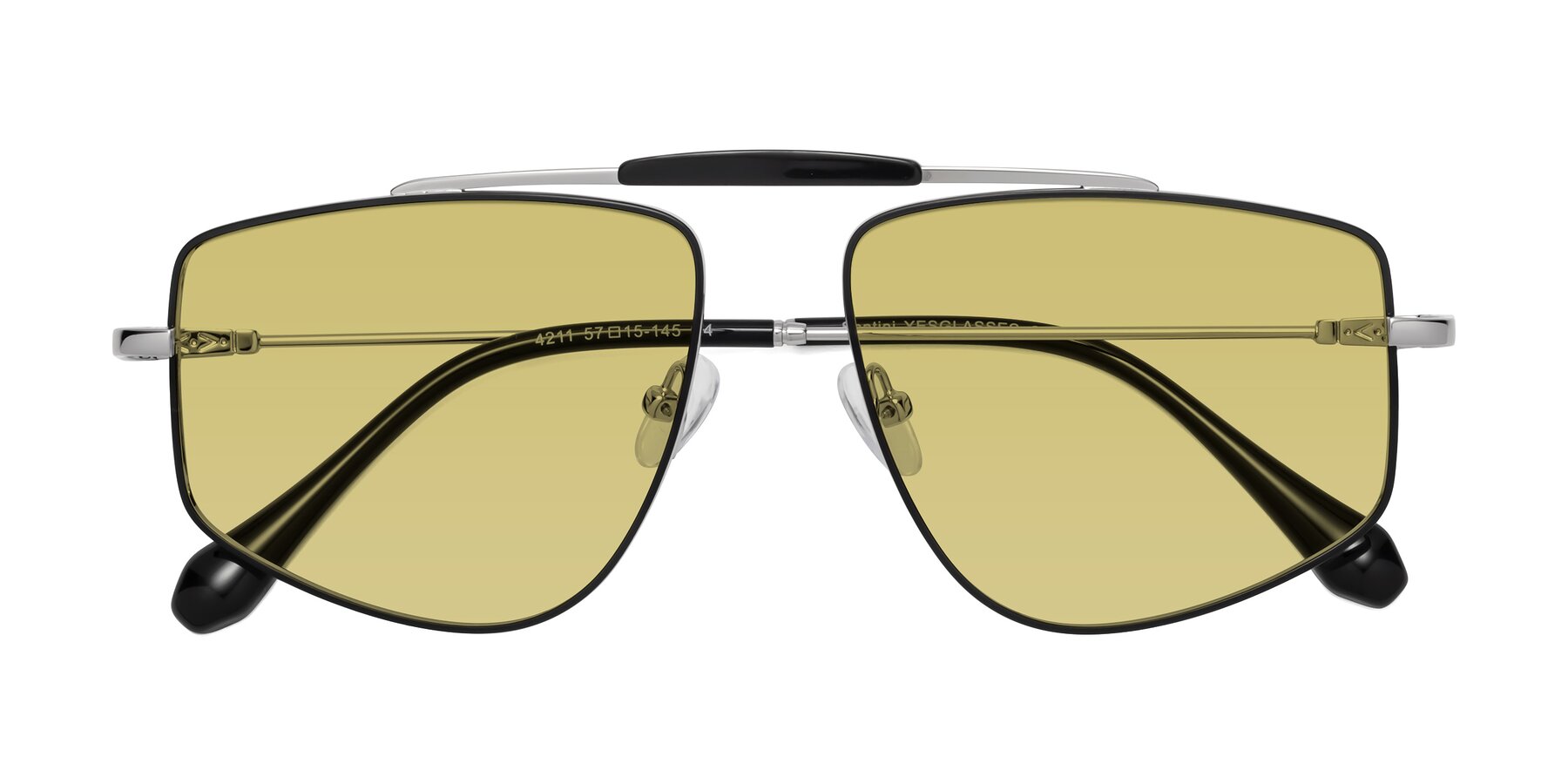 Folded Front of Santini in Black-Silver with Medium Champagne Tinted Lenses