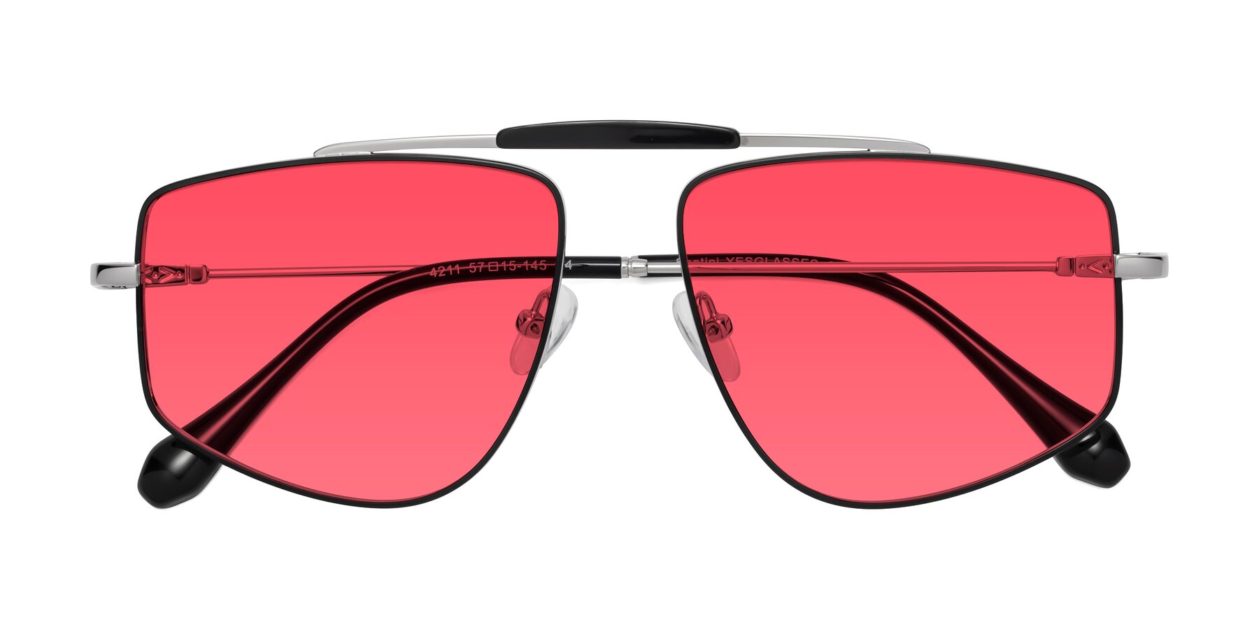 Folded Front of Santini in Black-Silver with Red Tinted Lenses