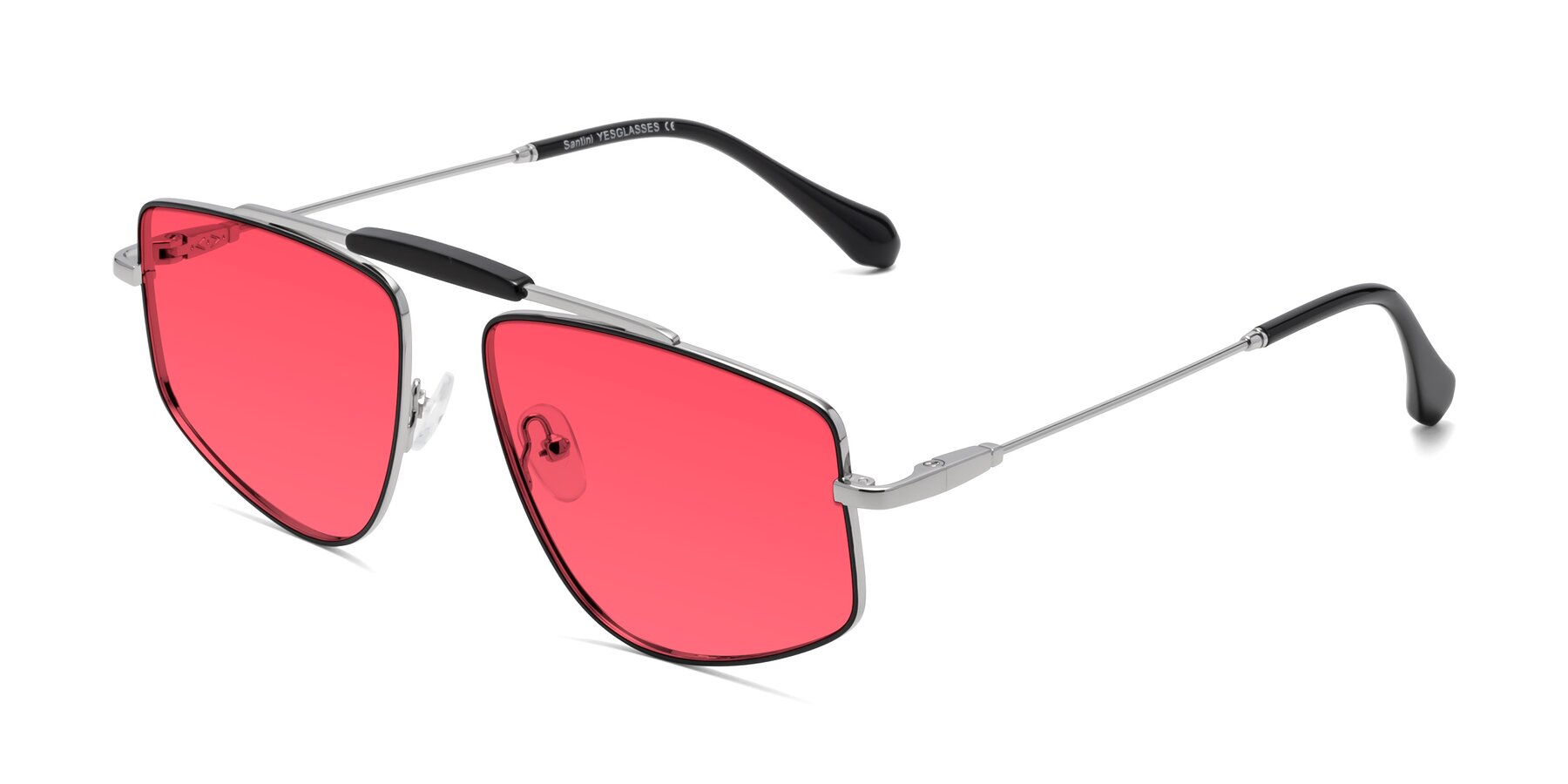 Angle of Santini in Black-Silver with Red Tinted Lenses