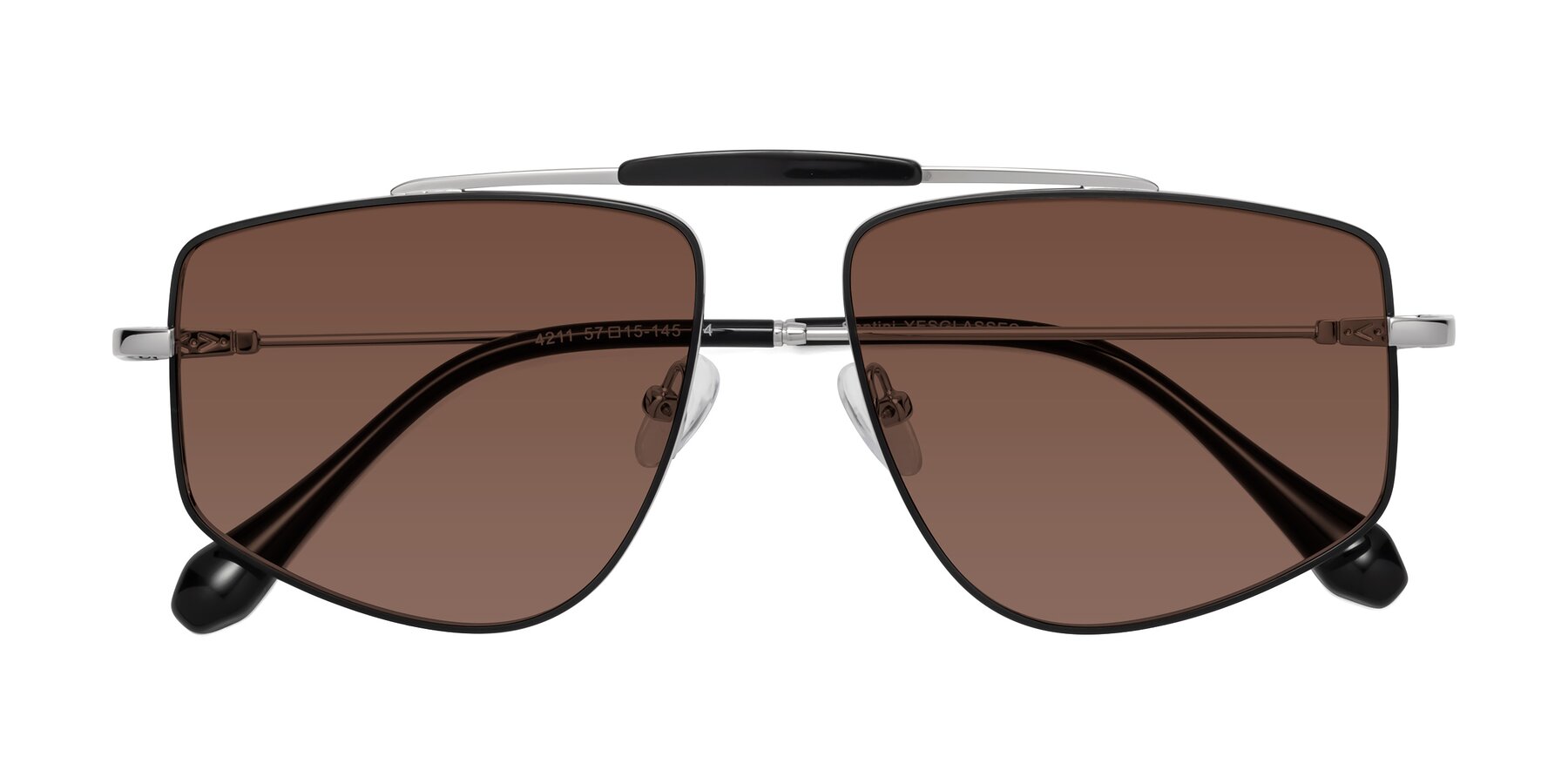 Folded Front of Santini in Black-Silver with Brown Tinted Lenses