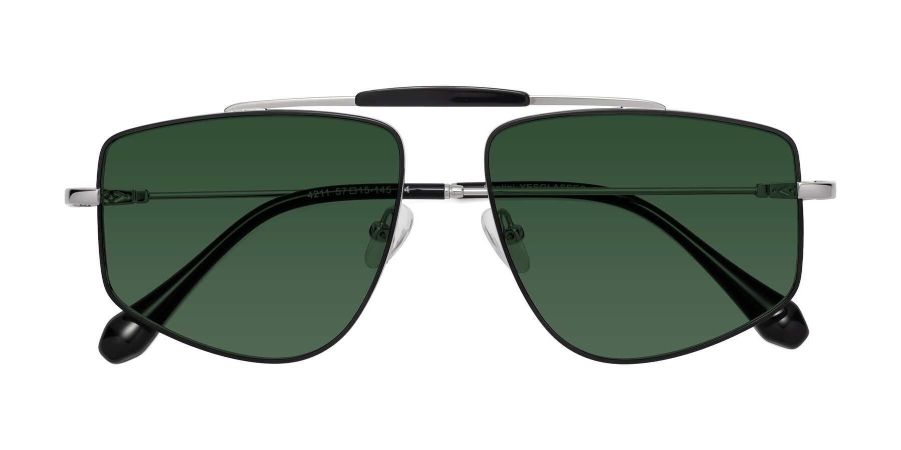 Folded Front of Santini in Black-Silver with Green Tinted Lenses