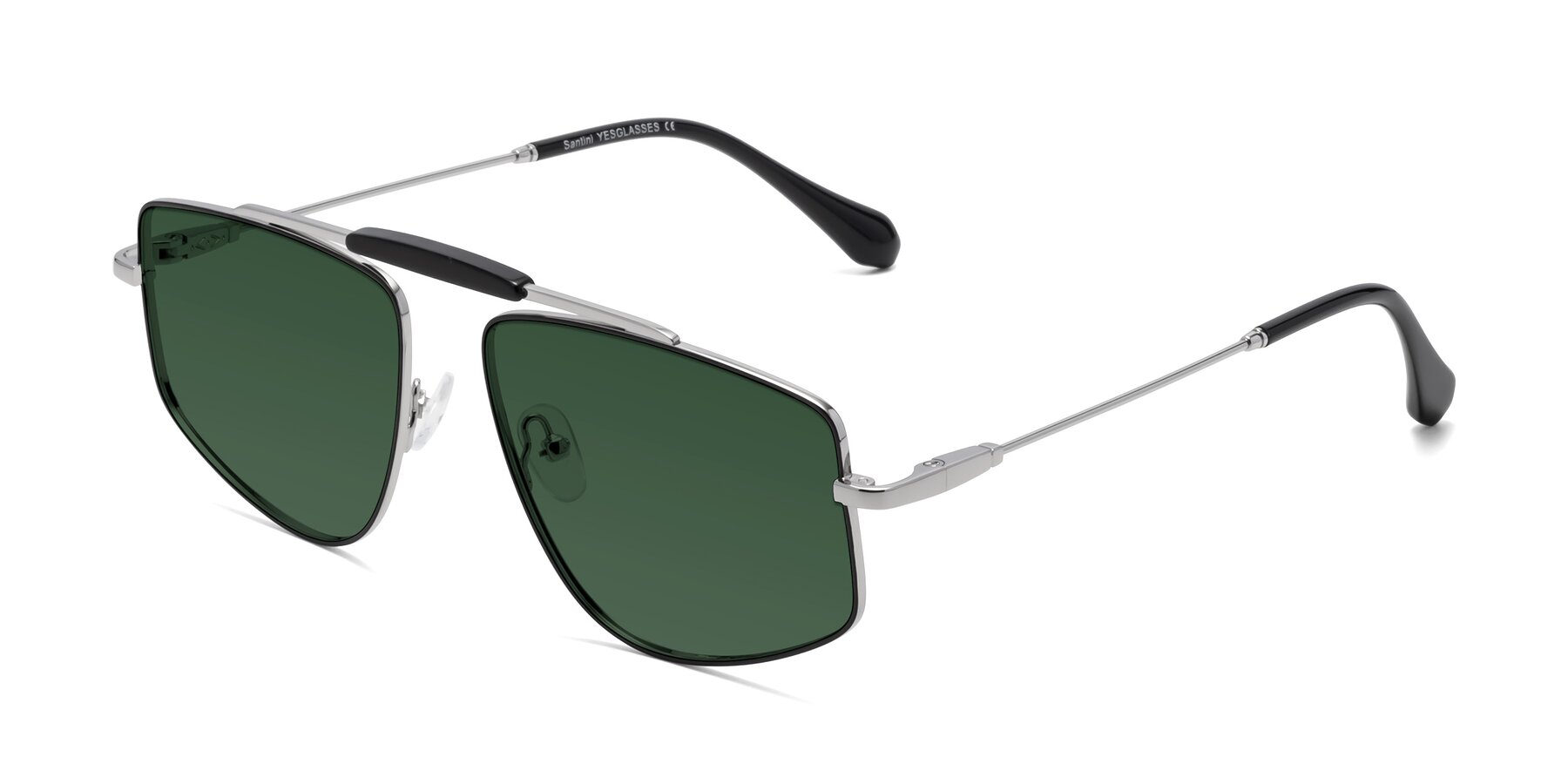Angle of Santini in Black-Silver with Green Tinted Lenses
