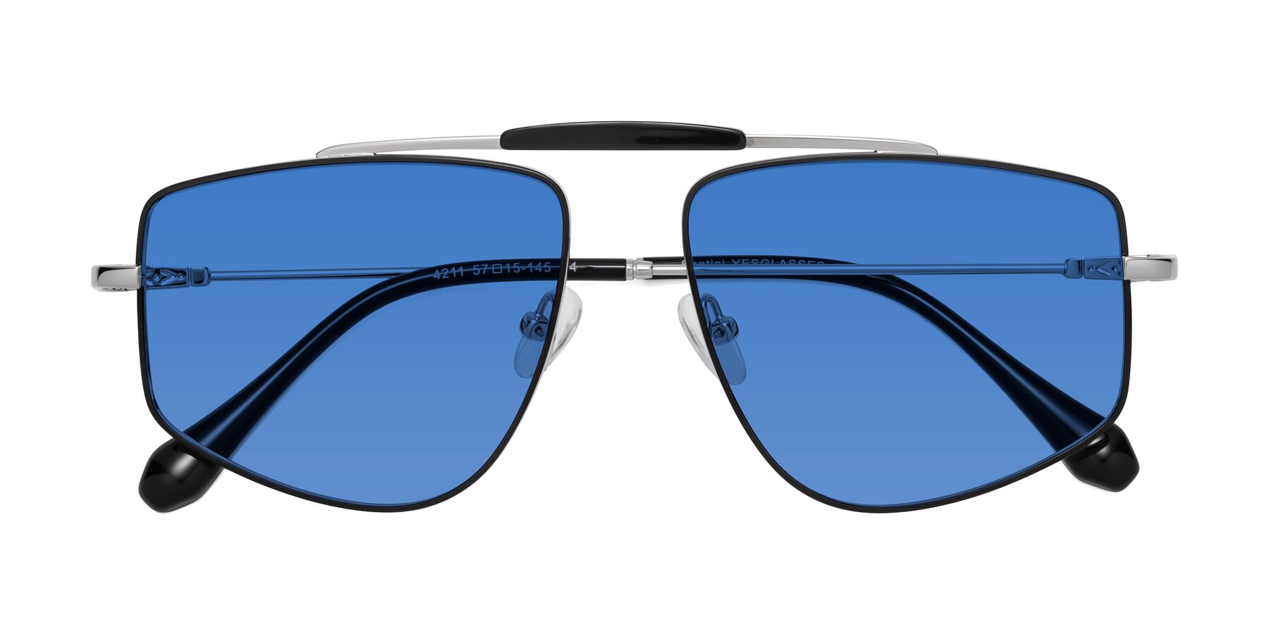 Folded Front of Santini in Black-Silver with Blue Tinted Lenses