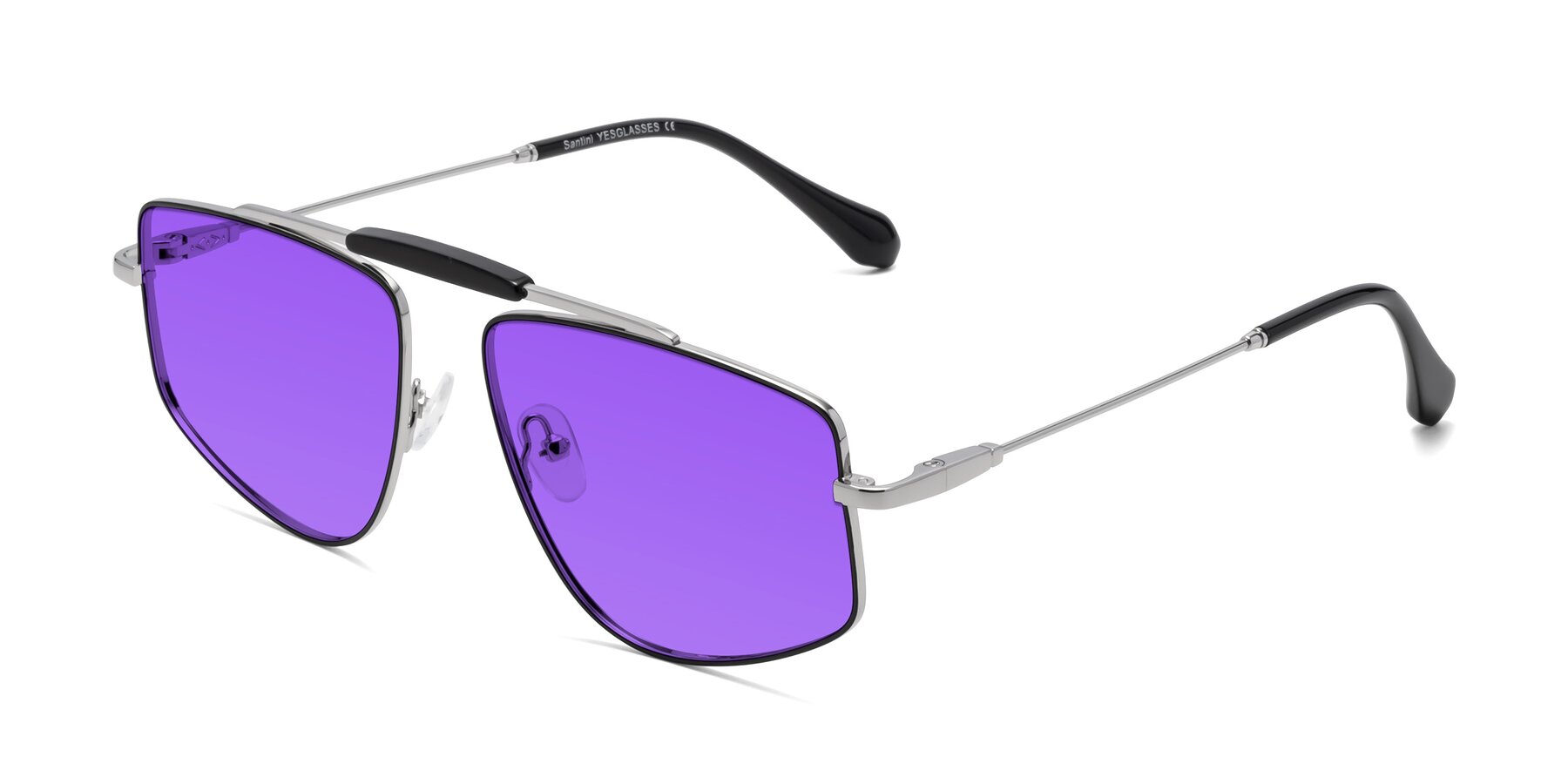 Angle of Santini in Black-Silver with Purple Tinted Lenses