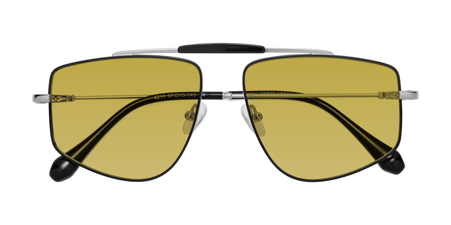 Folded Front of Santini in Black-Silver with Champagne Tinted Lenses