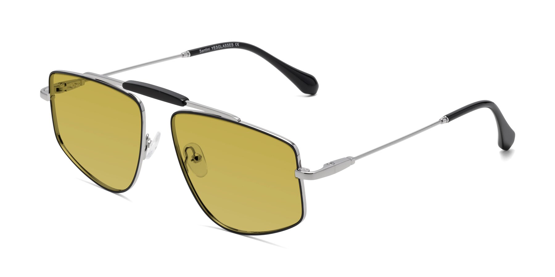 Angle of Santini in Black-Silver with Champagne Tinted Lenses