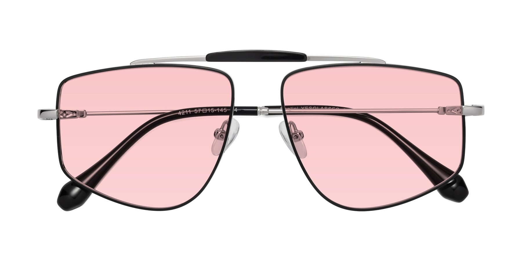 Folded Front of Santini in Black-Silver with Light Garnet Tinted Lenses