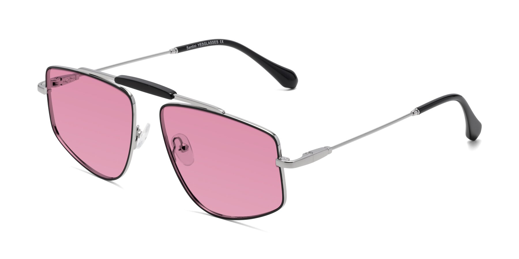 Angle of Santini in Black-Silver with Medium Wine Tinted Lenses