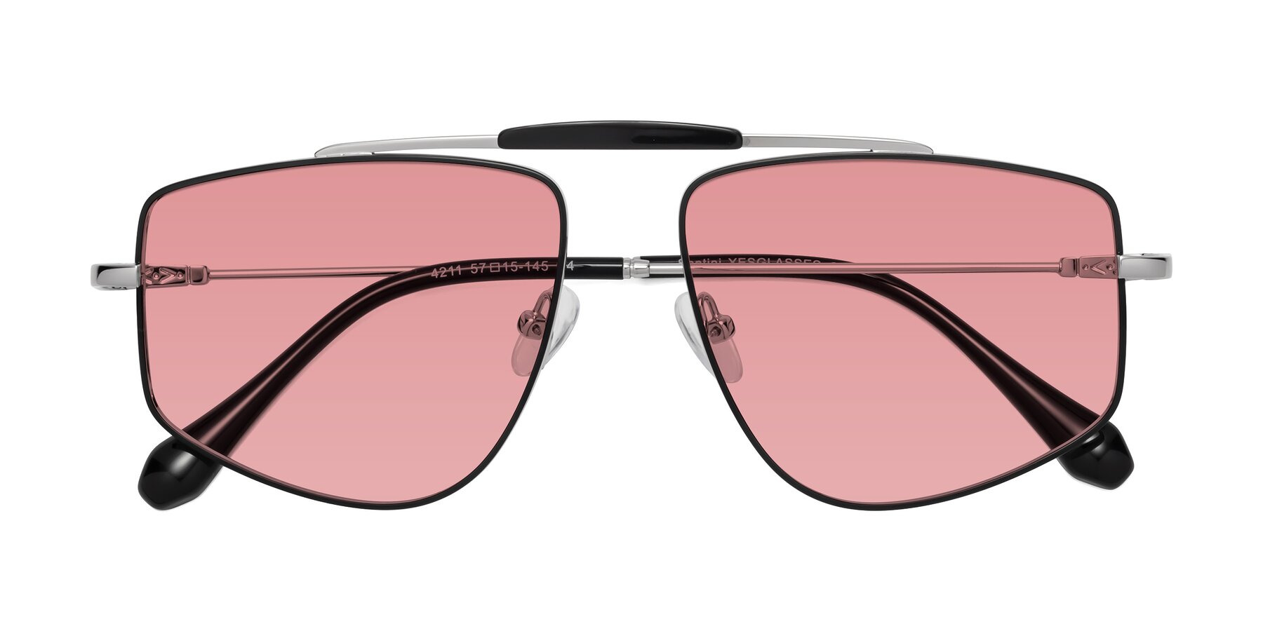 Folded Front of Santini in Black-Silver with Medium Garnet Tinted Lenses