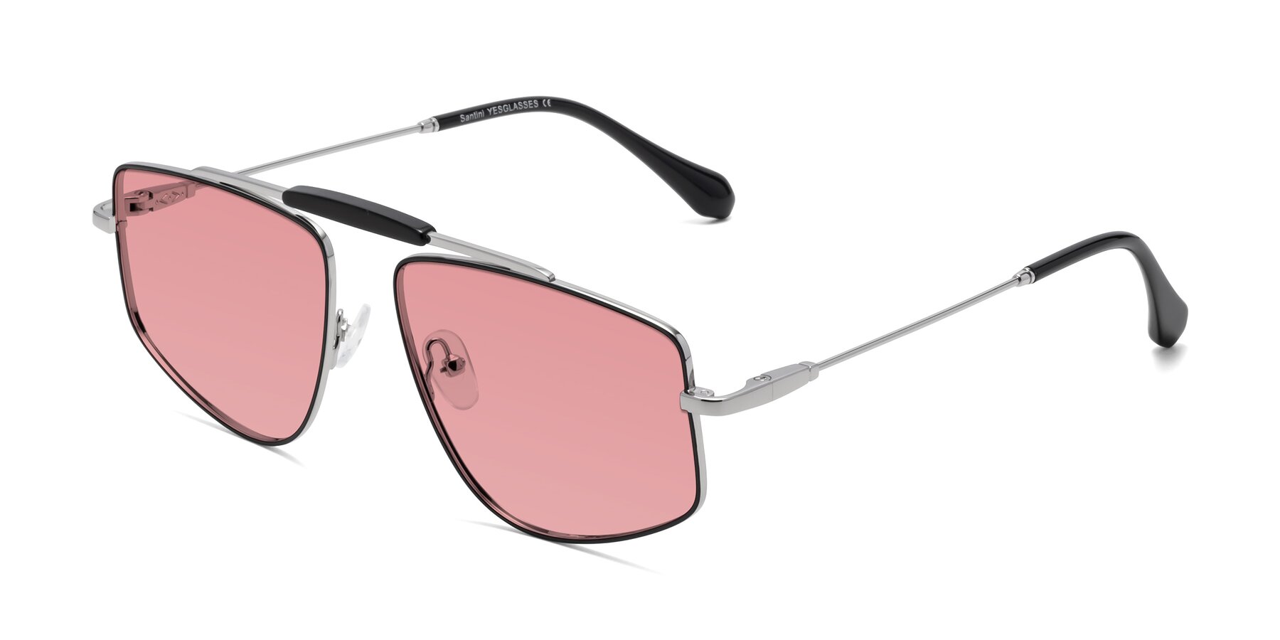 Angle of Santini in Black-Silver with Medium Garnet Tinted Lenses