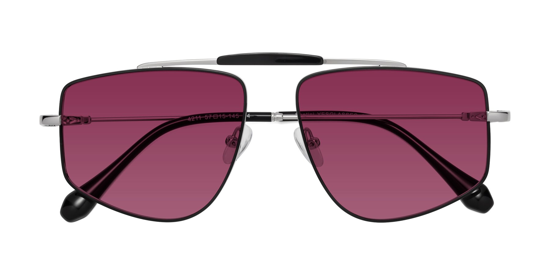 Folded Front of Santini in Black-Silver with Wine Tinted Lenses