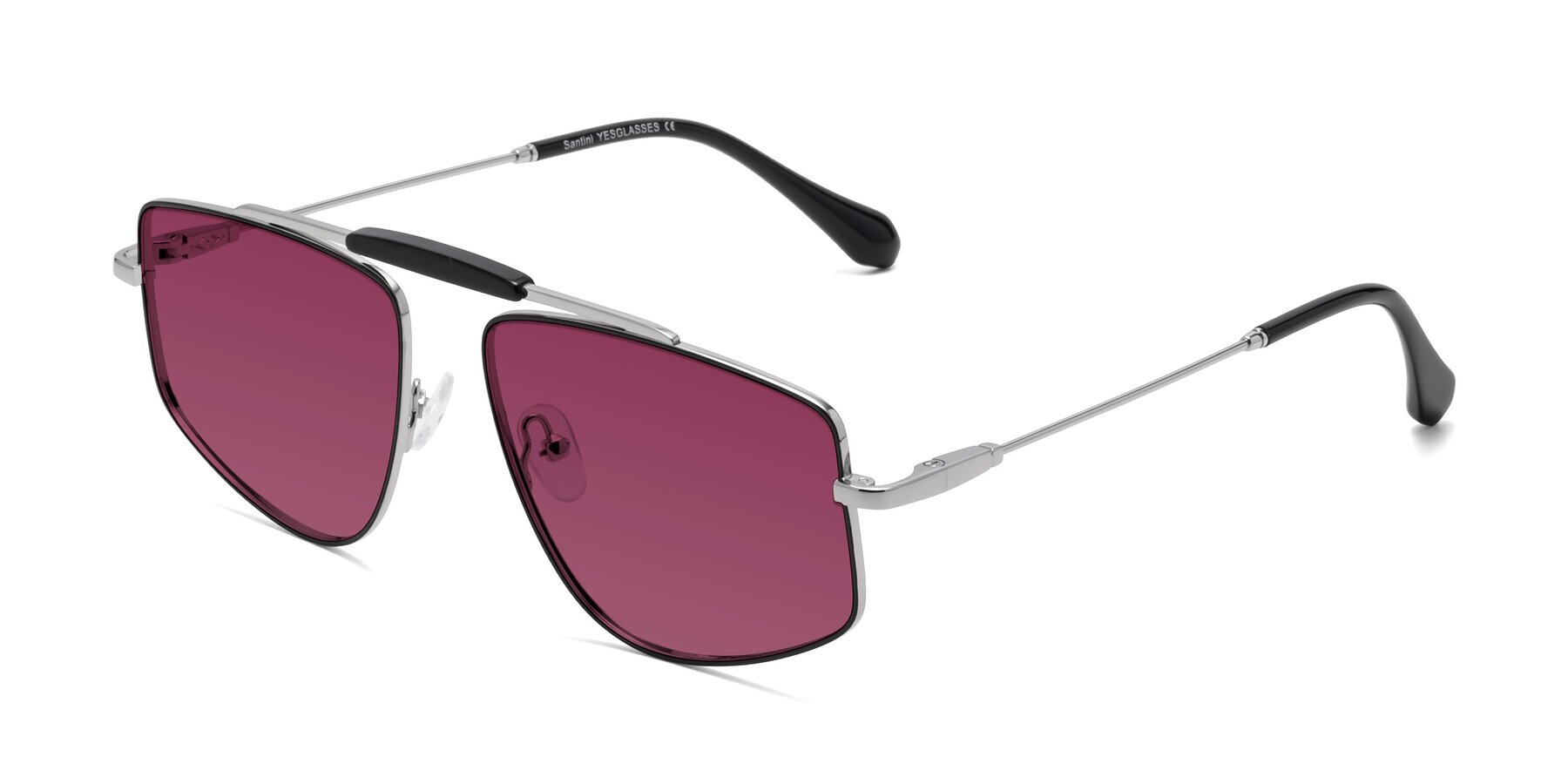 Angle of Santini in Black-Silver with Wine Tinted Lenses