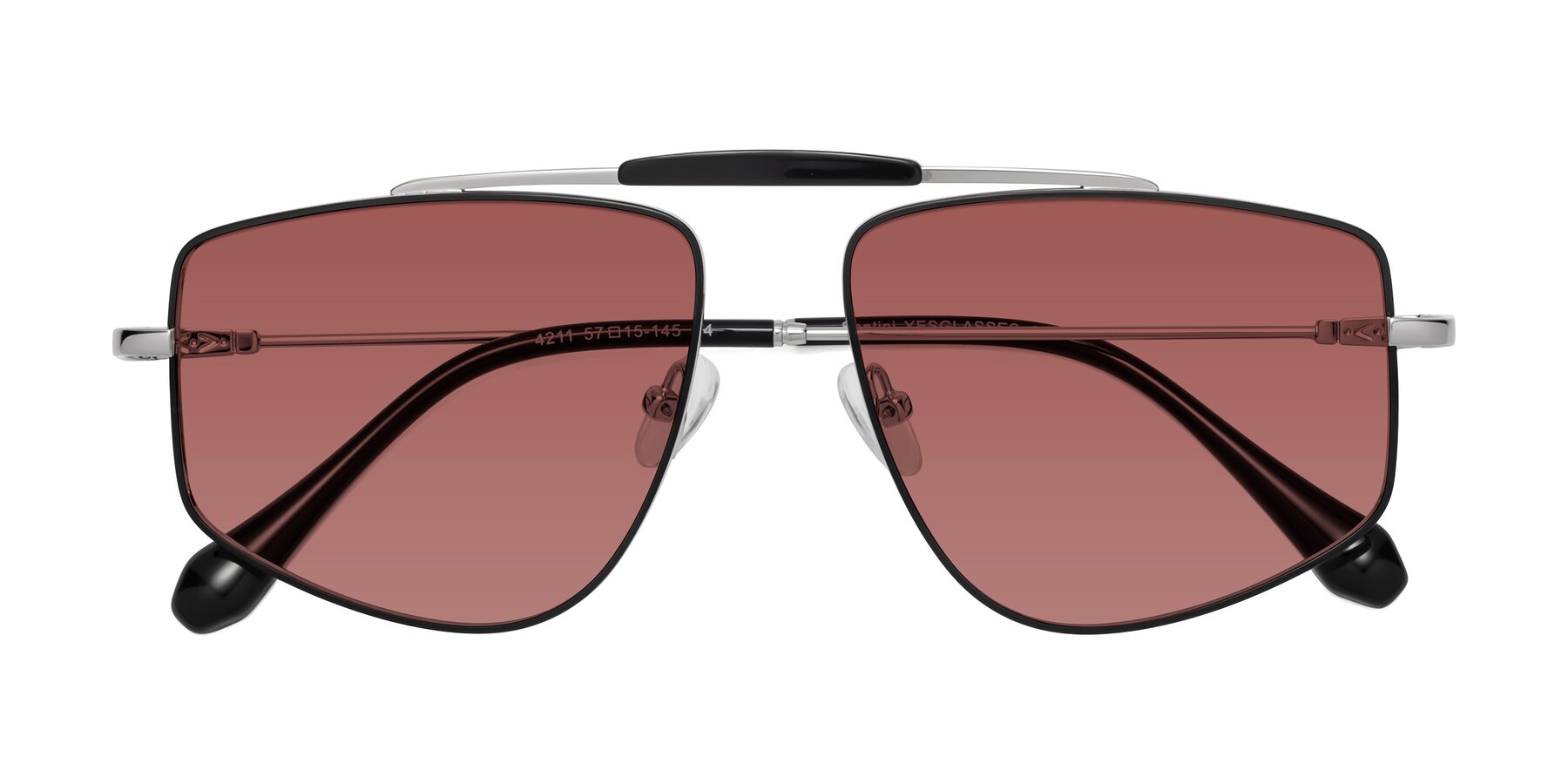 Folded Front of Santini in Black-Silver with Garnet Tinted Lenses