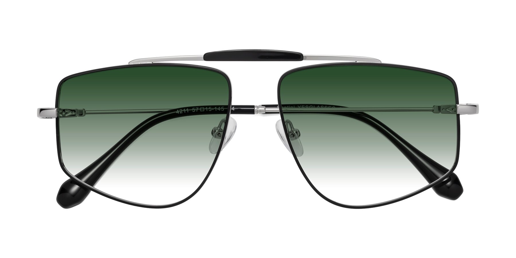 Folded Front of Santini in Black-Silver with Green Gradient Lenses