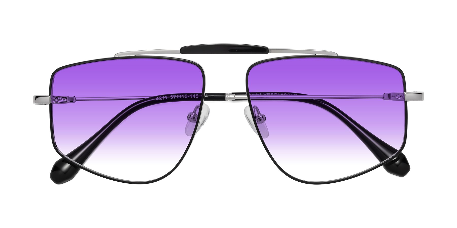 Folded Front of Santini in Black-Silver with Purple Gradient Lenses