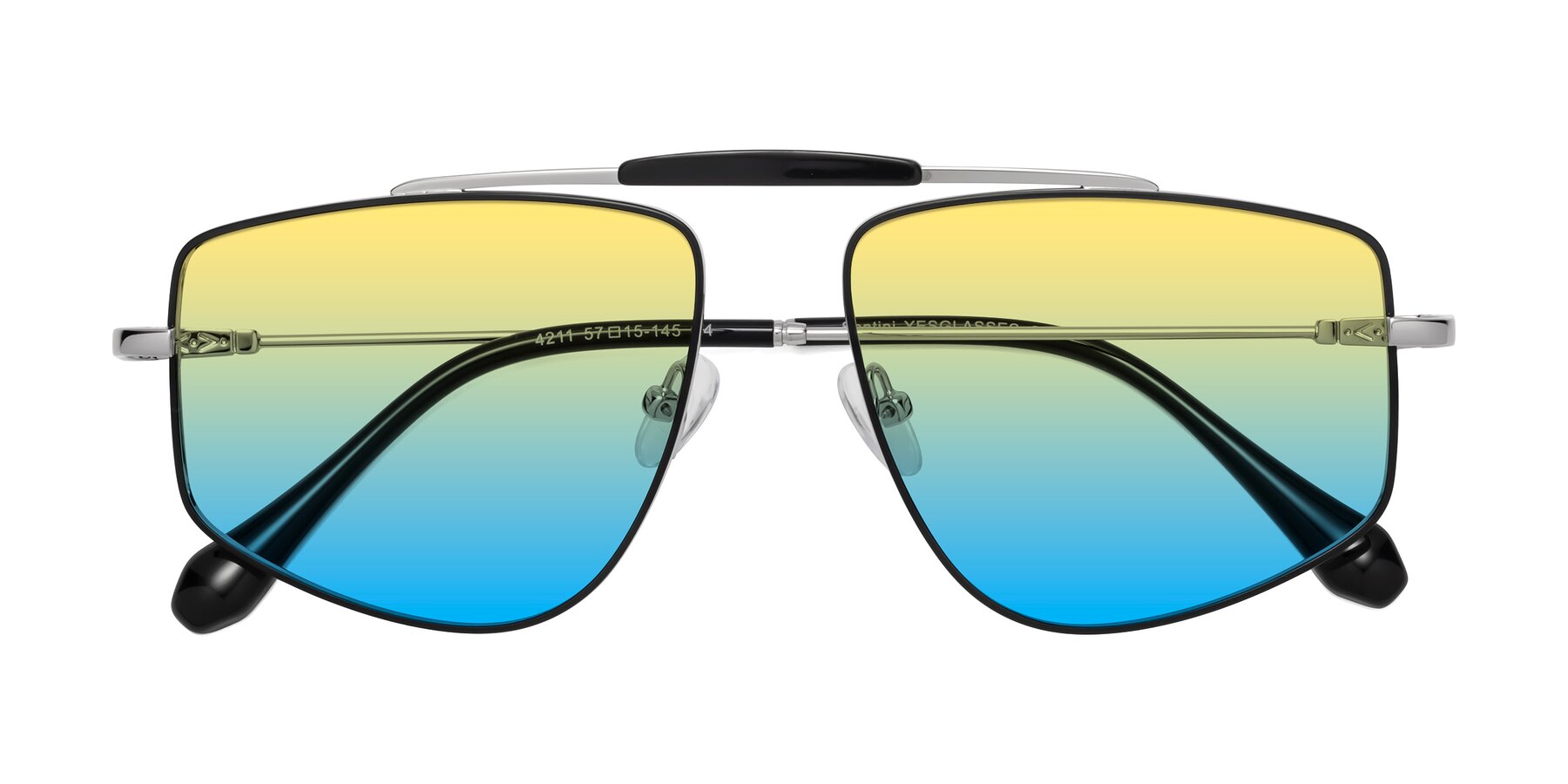 Folded Front of Santini in Black-Silver with Yellow / Blue Gradient Lenses