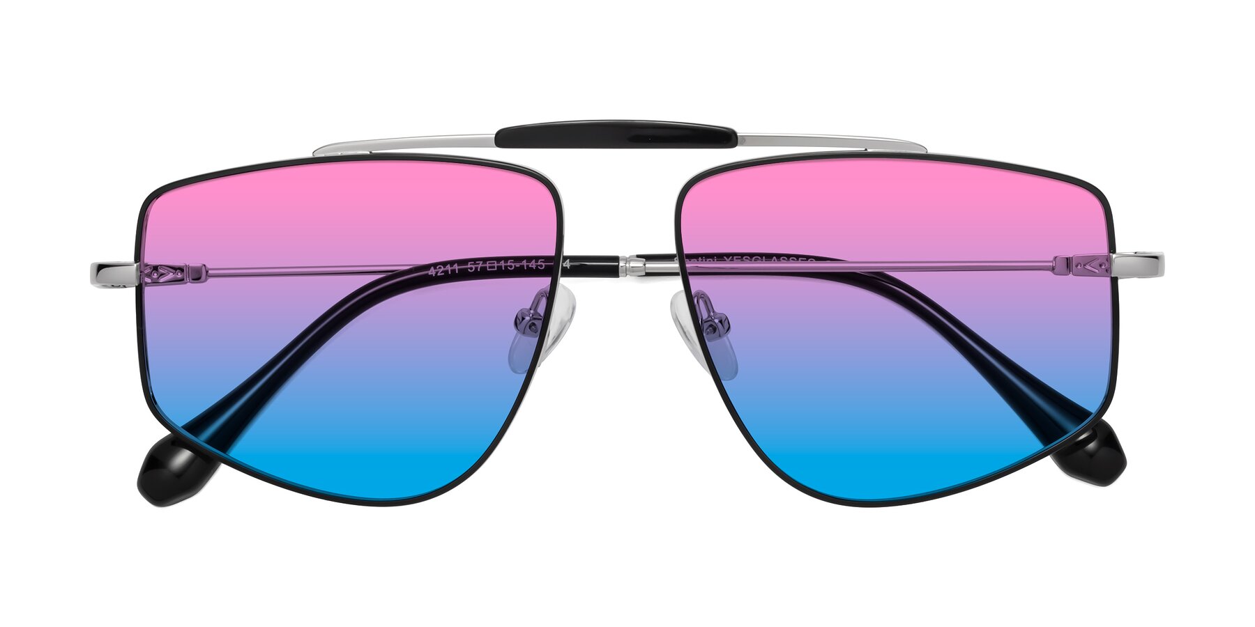 Folded Front of Santini in Black-Silver with Pink / Blue Gradient Lenses