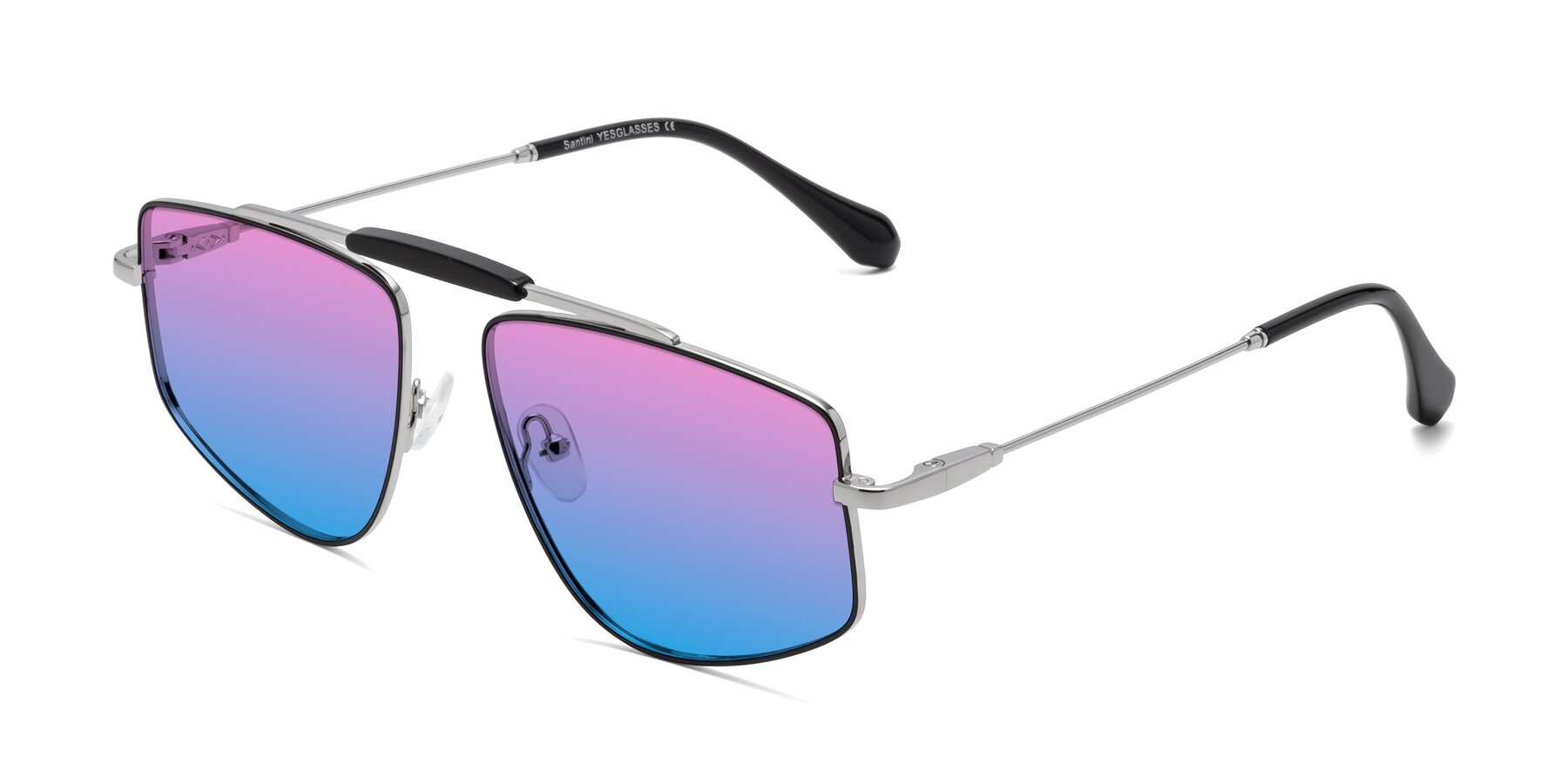Angle of Santini in Black-Silver with Pink / Blue Gradient Lenses
