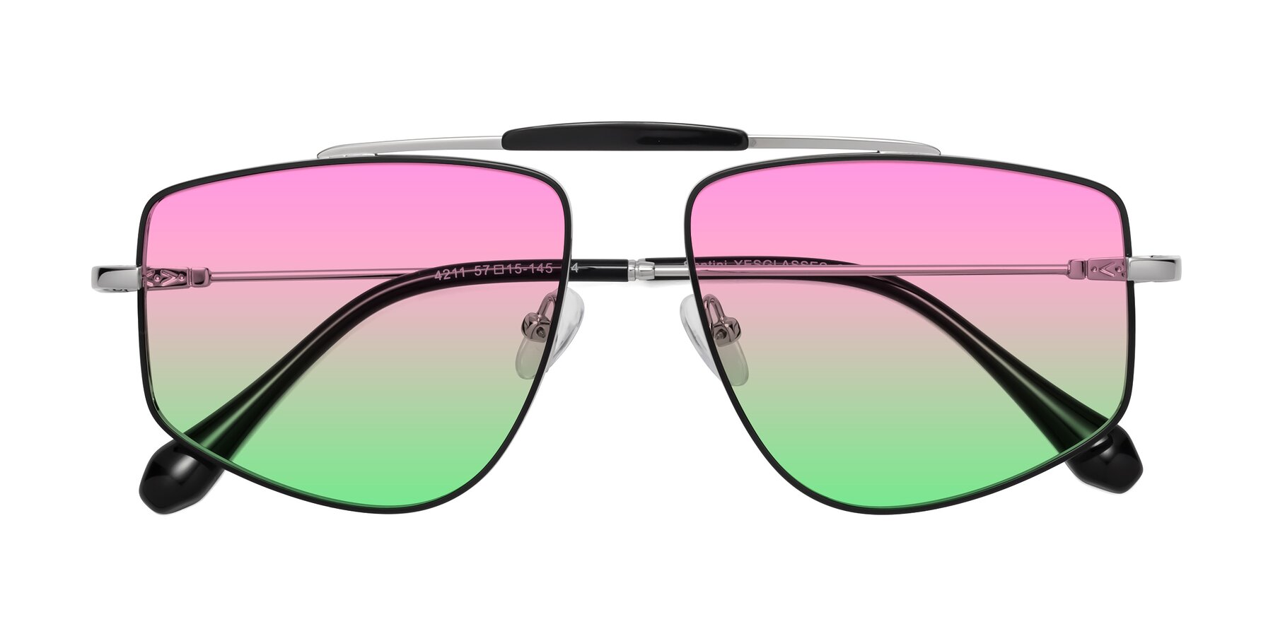 Folded Front of Santini in Black-Silver with Pink / Green Gradient Lenses