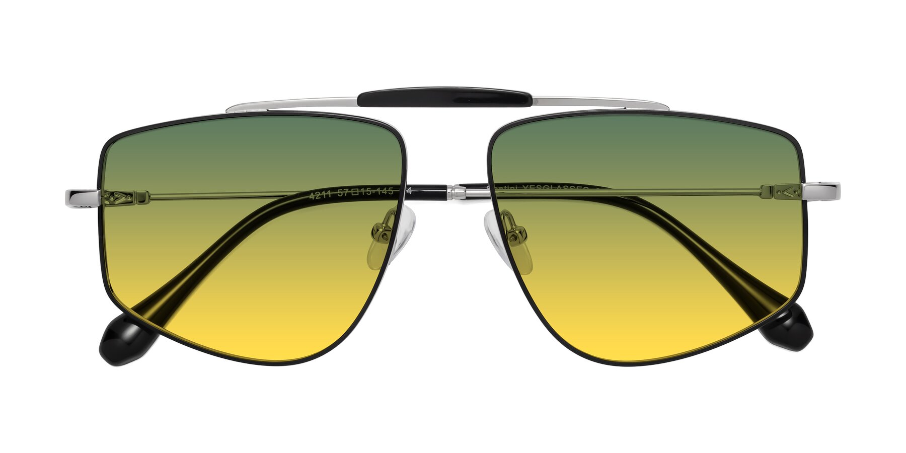 Folded Front of Santini in Black-Silver with Green / Yellow Gradient Lenses