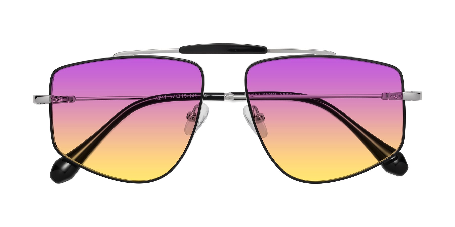 Folded Front of Santini in Black-Silver with Purple / Yellow Gradient Lenses