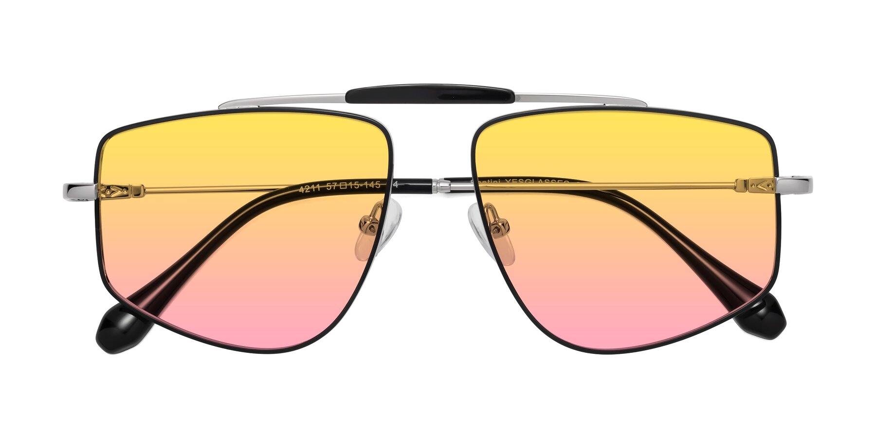 Folded Front of Santini in Black-Silver with Yellow / Pink Gradient Lenses